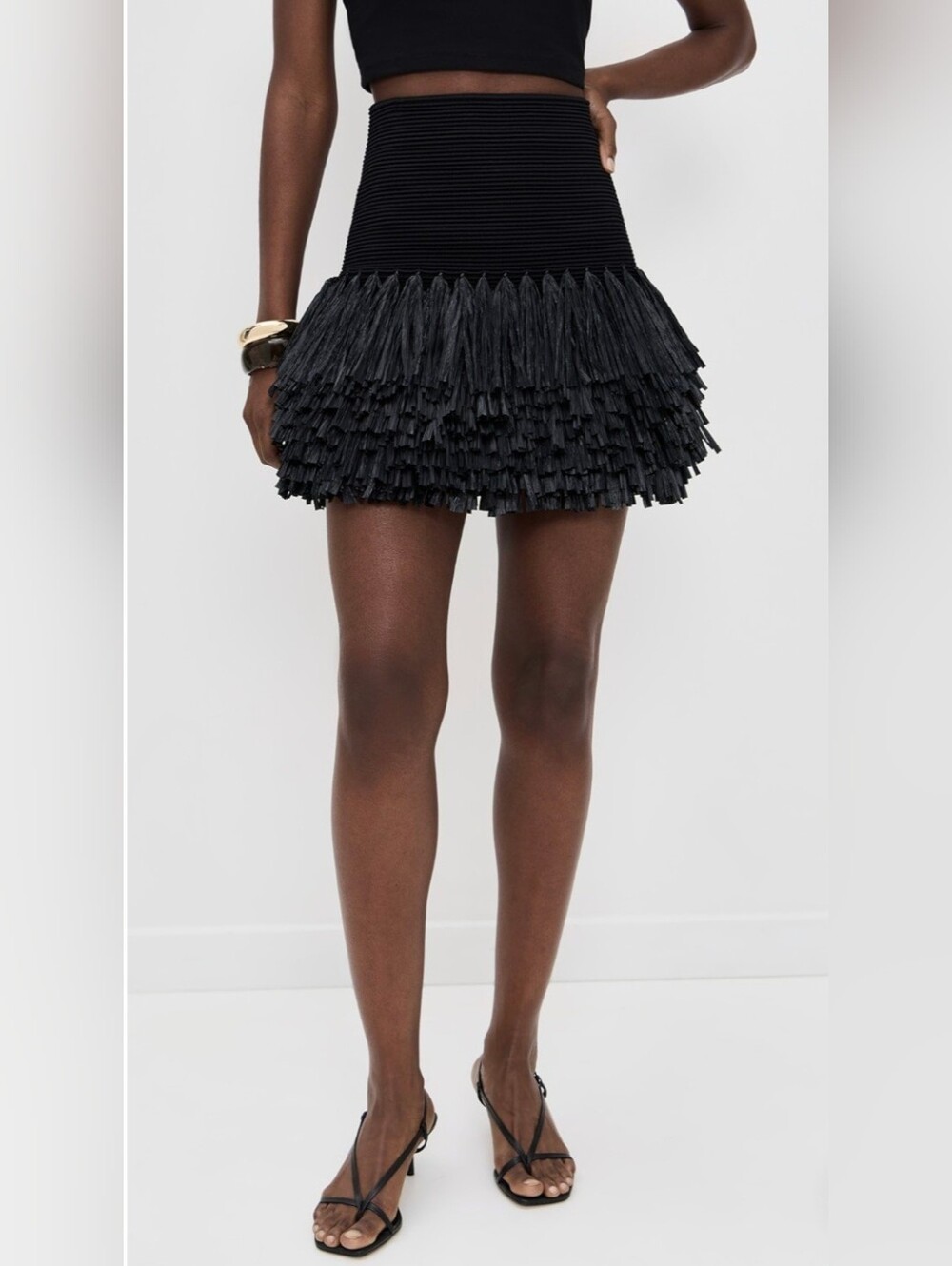 SOLD OUT Aje Agave Fringe Knit Raffia Skirt SZ LG